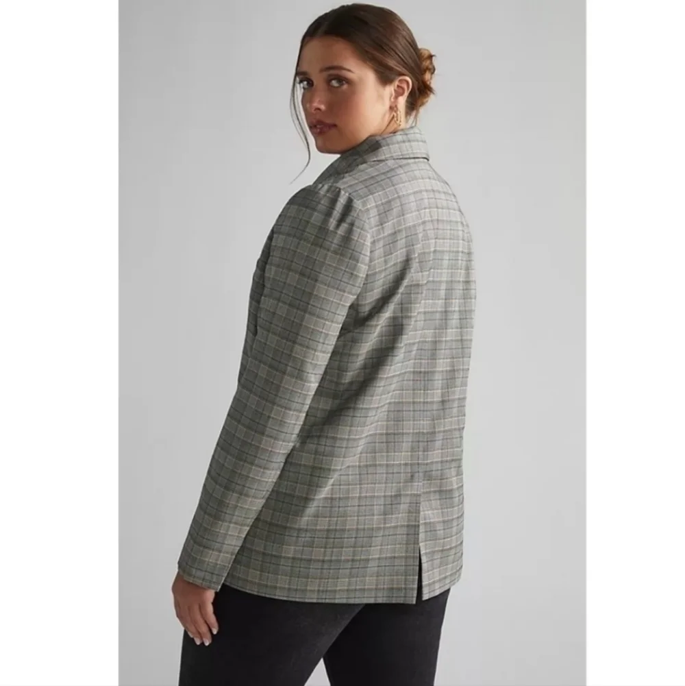 New Anthropologie Hutch Classic Longline Double Breasted Plaid Maize Blazer Sz M